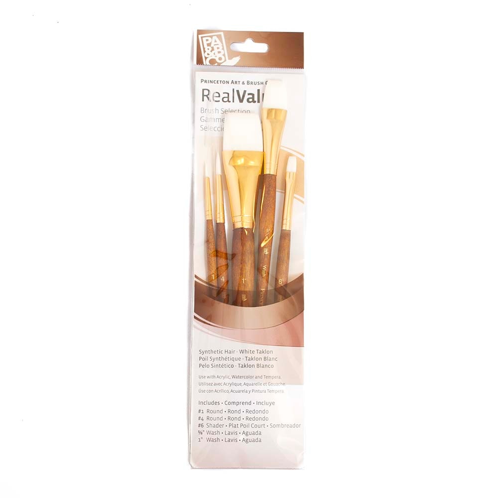 Princeton, White, Brushes, Art & School, Real Value, White Taklon, 5 Piece, 400969